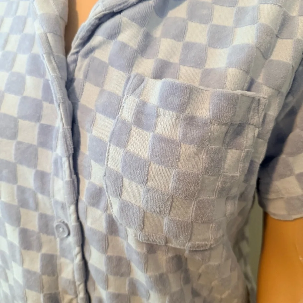 Vans Checkered Button Up Shirt Purple Cropped Top Women’s XL - Picture 3 of 8